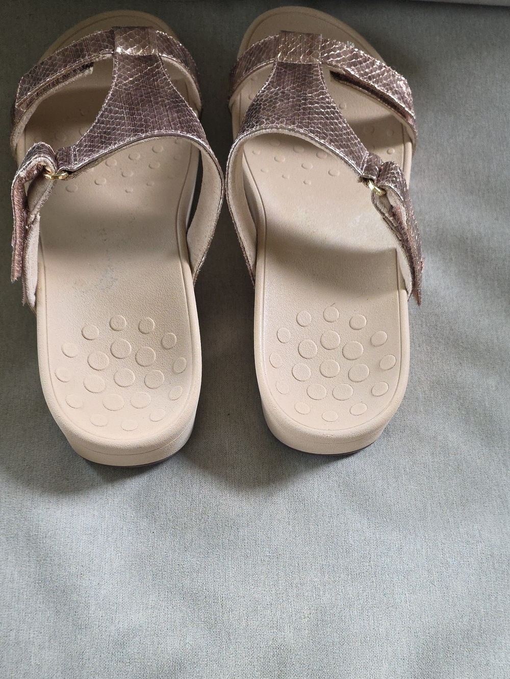 Vionic Metallic Rose Gold Snake Print Slip On Wedge Orthopedic Slide Sandal Sz 9 - Picture 7 of 14